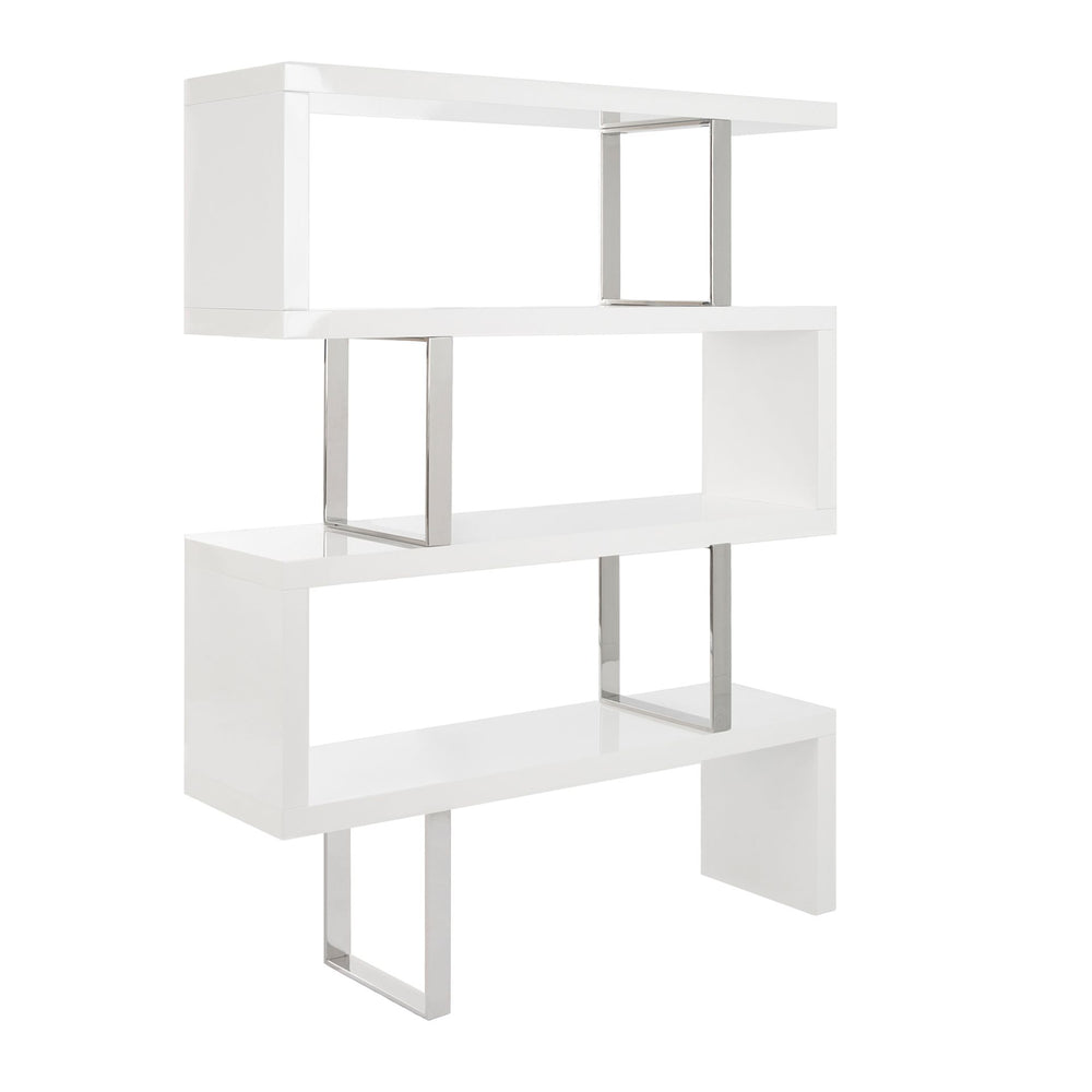 White and steel shelves