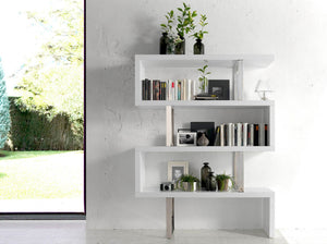 White and steel shelves