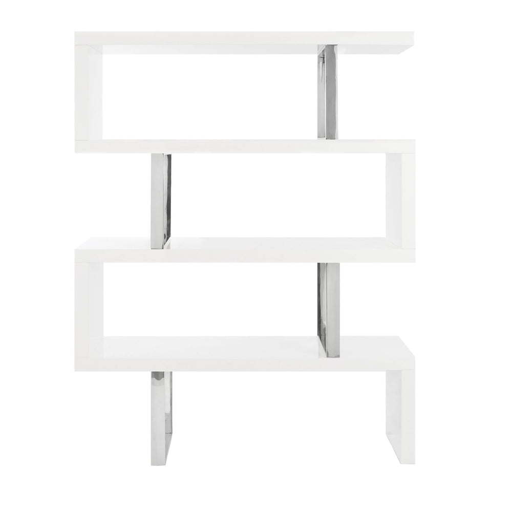White and steel shelves