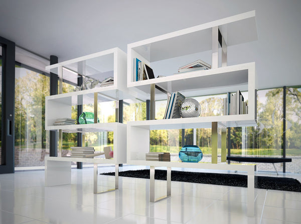 White and steel shelves
