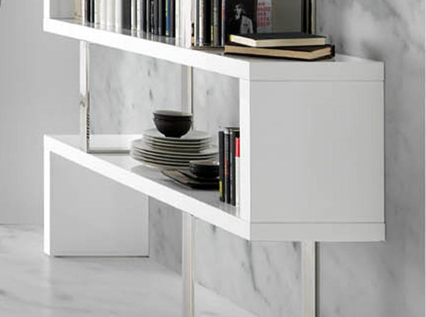 White and steel shelves