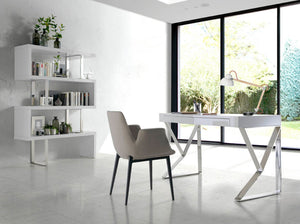 White and steel shelves