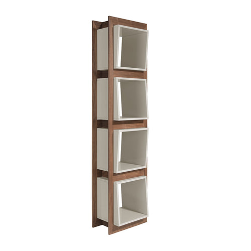 Cube-shaped shelf in walnut