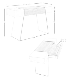 Rectangular console table in gray wood, walnut and tempered glass