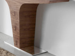 Rectangular walnut console with chromed steel base