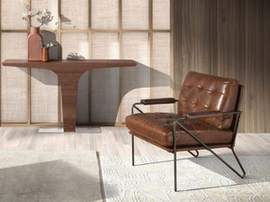 Rectangular walnut console with chromed steel base