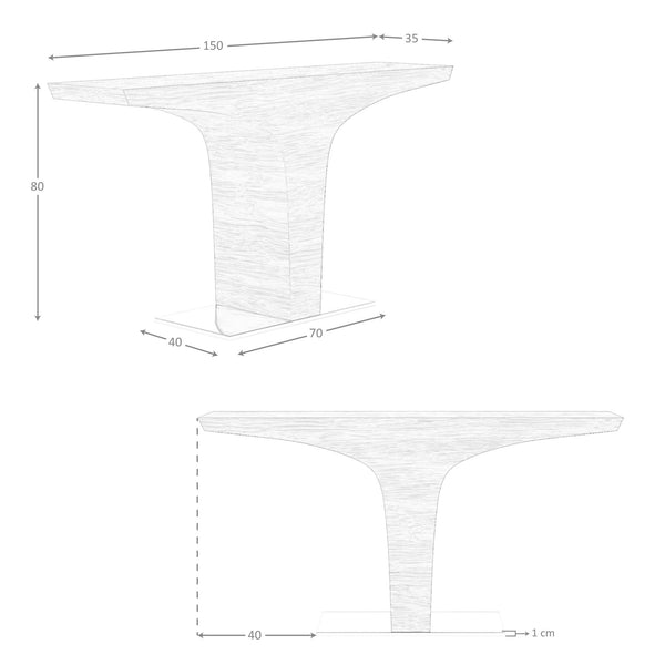 Rectangular walnut console with chromed steel base