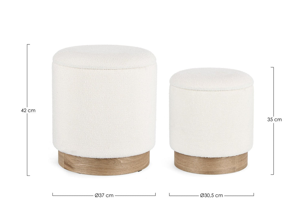 Set of 2 Storage Poufs – White Modern Seating with Hidden Storage