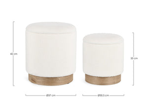 Set of 2 Storage Poufs – White Modern Seating with Hidden Storage