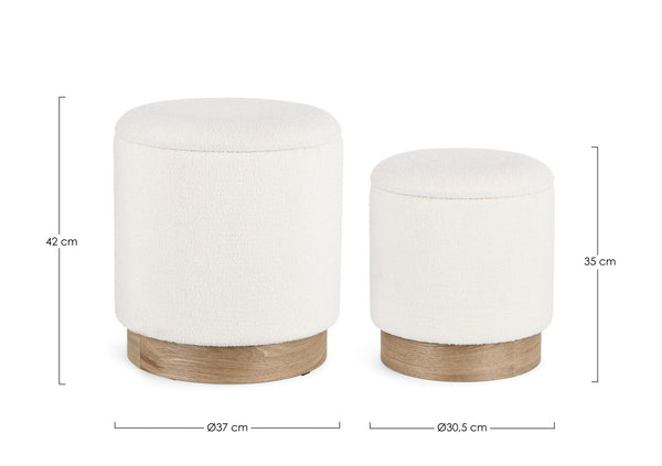 Set of 2 Storage Poufs – White Modern Seating with Hidden Storage