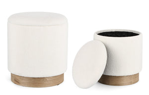 Set of 2 Storage Poufs – White Modern Seating with Hidden Storage