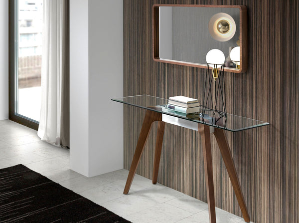 Rectangular walnut wall mirror