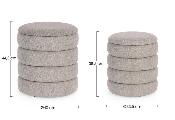 Set of 2 Storage Poufs – Light Grey Bouclé Modern Seating