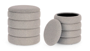Set of 2 Storage Poufs – Light Grey Bouclé Modern Seating
