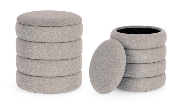 Set of 2 Storage Poufs – Light Grey Bouclé Modern Seating