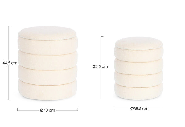 Set of 2 Storage Poufs – White Bouclé Modern Seating