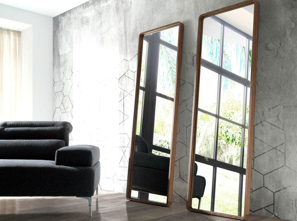 Rectangular walnut wall mirror