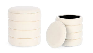 Set of 2 Storage Poufs – White Bouclé Modern Seating