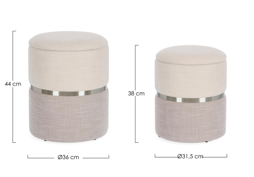 Set of 2 Storage Poufs – White & Grey Modern Seating with Hidden Storage