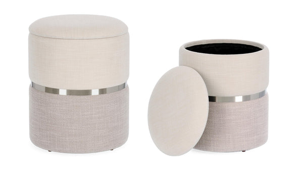 Set of 2 Storage Poufs – White & Grey Modern Seating with Hidden Storage