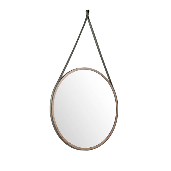 Round walnut wall mirror