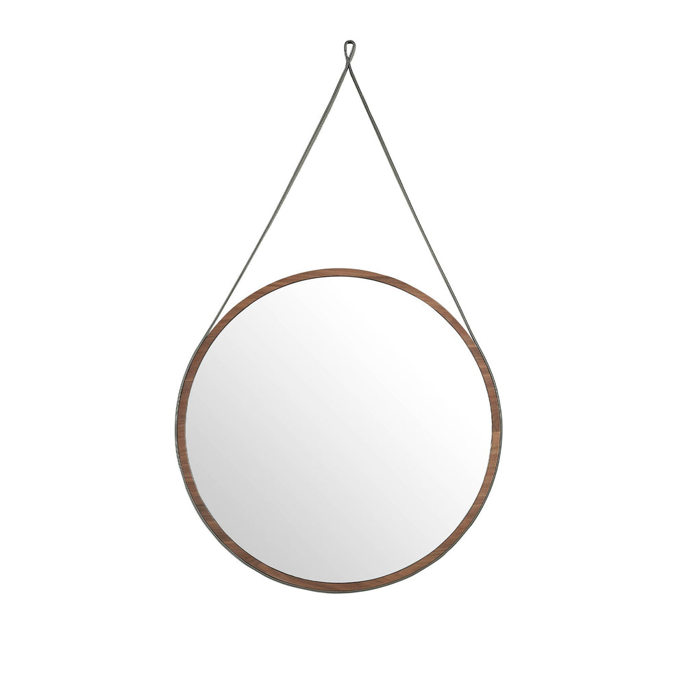 Round walnut wall mirror
