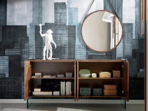 Round walnut wall mirror