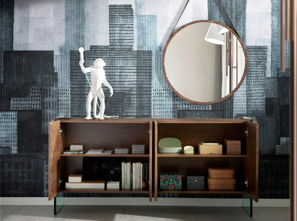 Round walnut wall mirror