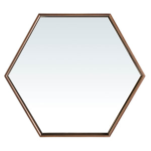 Hexagonal walnut wall mirror
