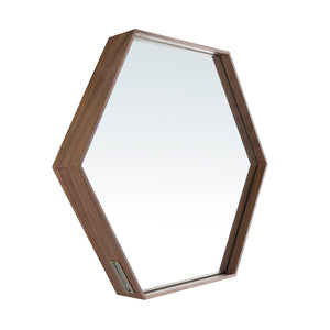 Hexagonal walnut wall mirror