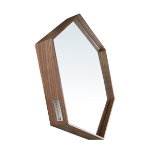 Hexagonal walnut wall mirror