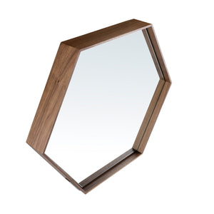 Hexagonal walnut wall mirror