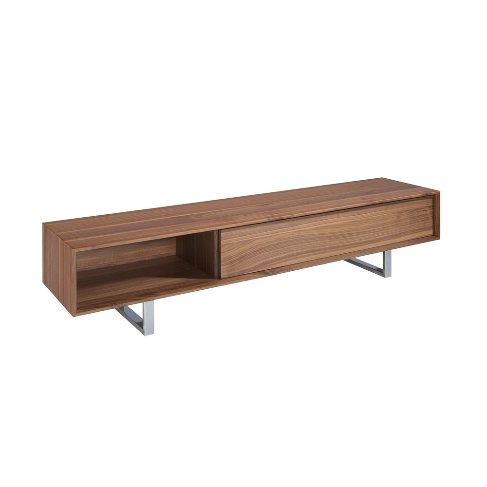 Walnut and chromed steel TV stand