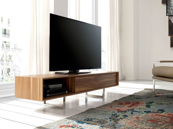 Walnut and chromed steel TV stand