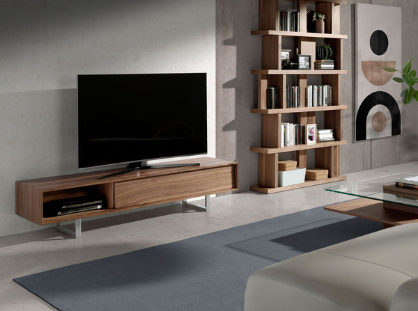 Walnut and chromed steel TV stand