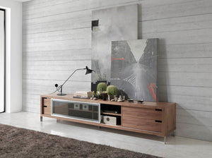 TV table in walnut and chromed steel