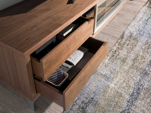TV table in walnut and chromed steel