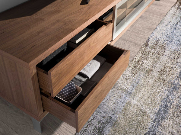 TV table in walnut and chromed steel