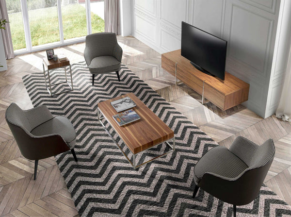 TV table in walnut and chromed steel