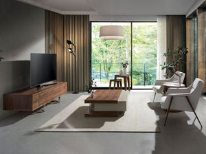 TV table in walnut and chromed steel