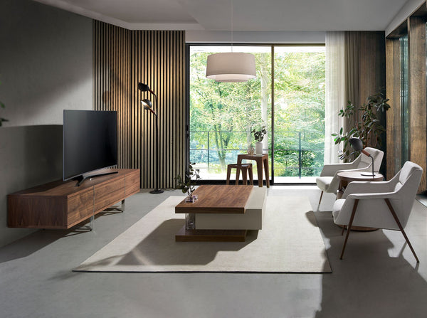 TV table in walnut and chromed steel