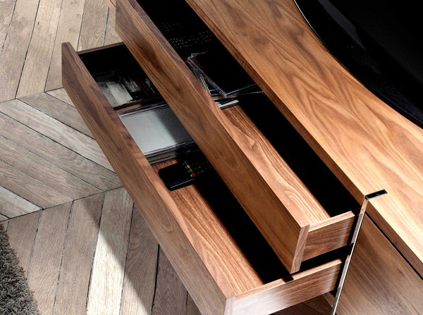 TV table in walnut and chromed steel