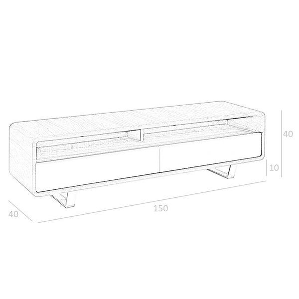 TV table in white wood, walnut and chromed steel