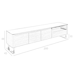 TV stand in walnut, chromed steel and black glass top