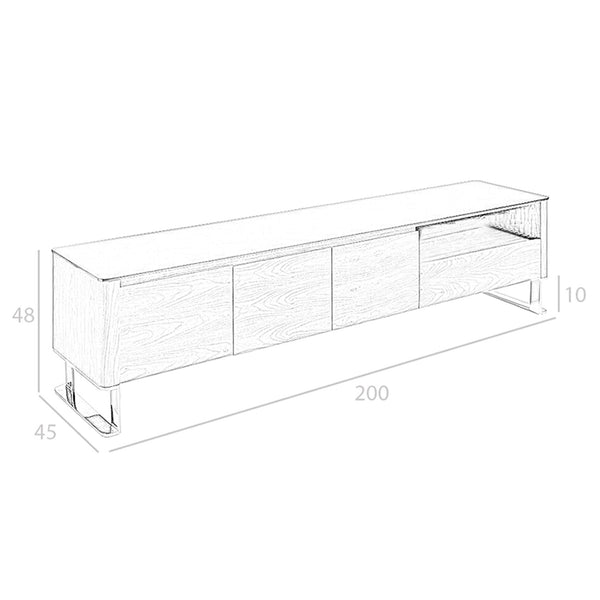 TV stand in walnut, chromed steel and black glass top