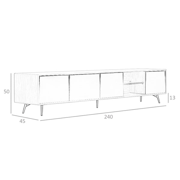 TV stand in black glass with mirror effect, walnut and black steel