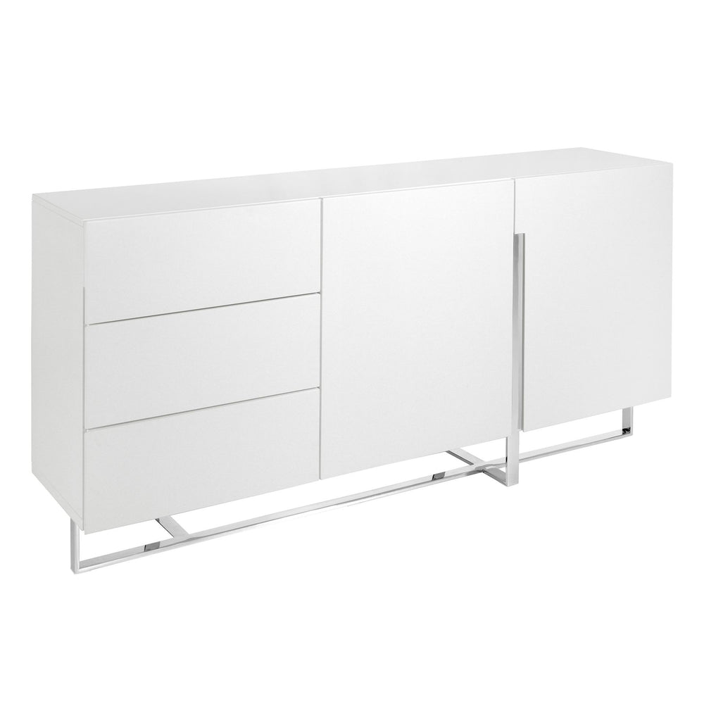 Sideboard in white wood and chromed steel