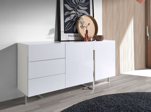 Sideboard in white wood and chromed steel