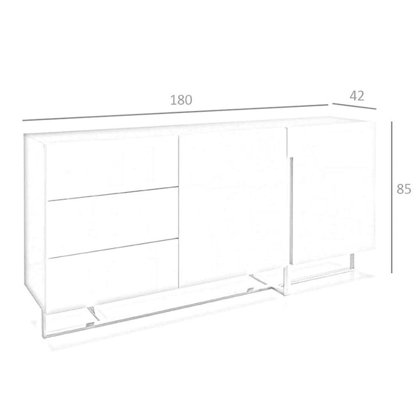 Sideboard in white wood and chromed steel