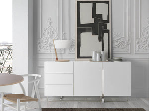 Sideboard in white wood and chromed steel